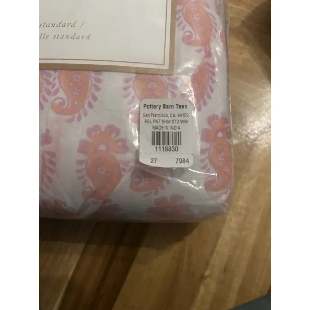 NWT set‎ 2 Pottery Barn Teen Pink Paisley Standard Pillow Shams Pin Tuck Accents